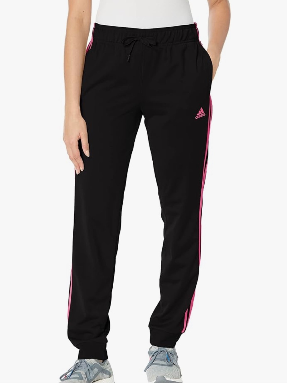 Adidas Women's Black Track Pants with Pink Side Stripes